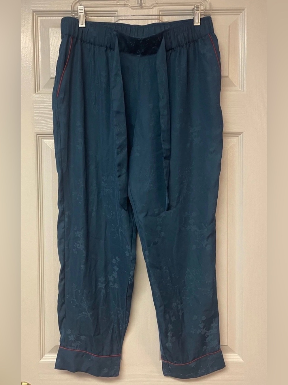 Soma Satin Lounge Sleep Pants Cropped with pockets Teal Green Size M - Picture 2 of 8